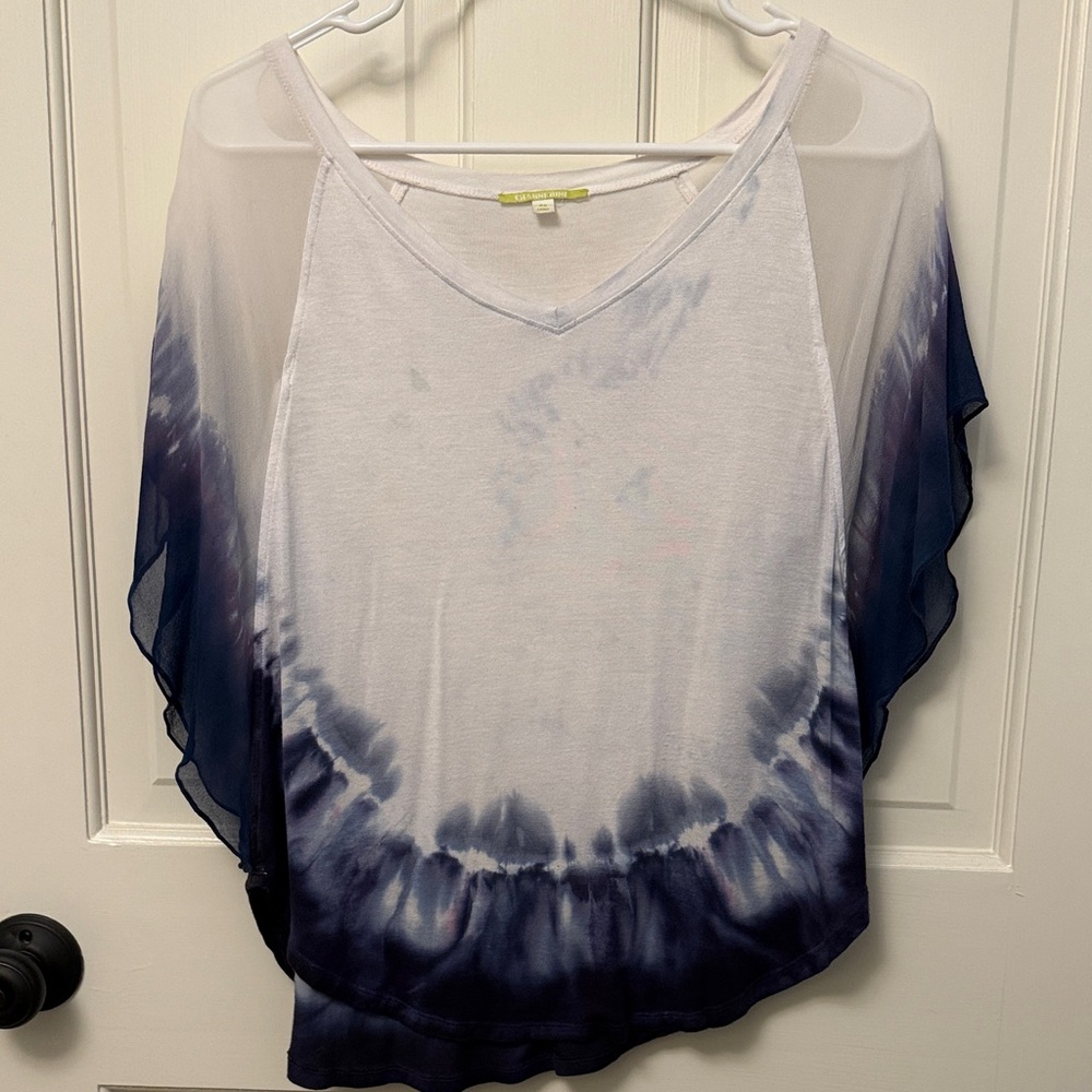 Gianni Bini White and Navy Tie-Dye V-Neck Tunic